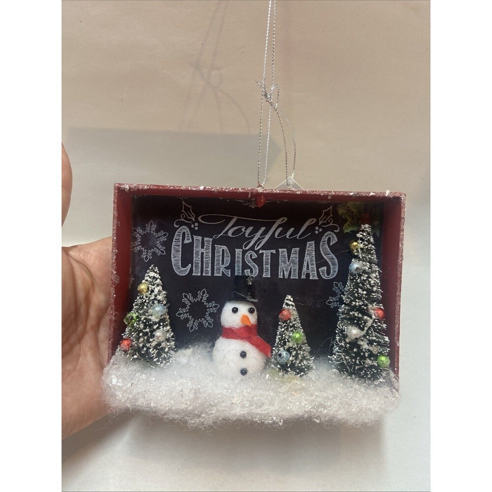 Midwest Seasons Joyful Christmas Snowman Shadowbox Hanging Christmas Ornament